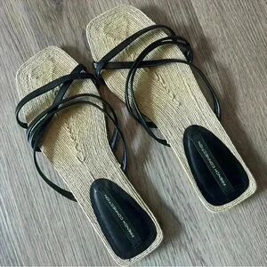 French connection leather slide sandals 7.5 elegant fancy minimalist capsule